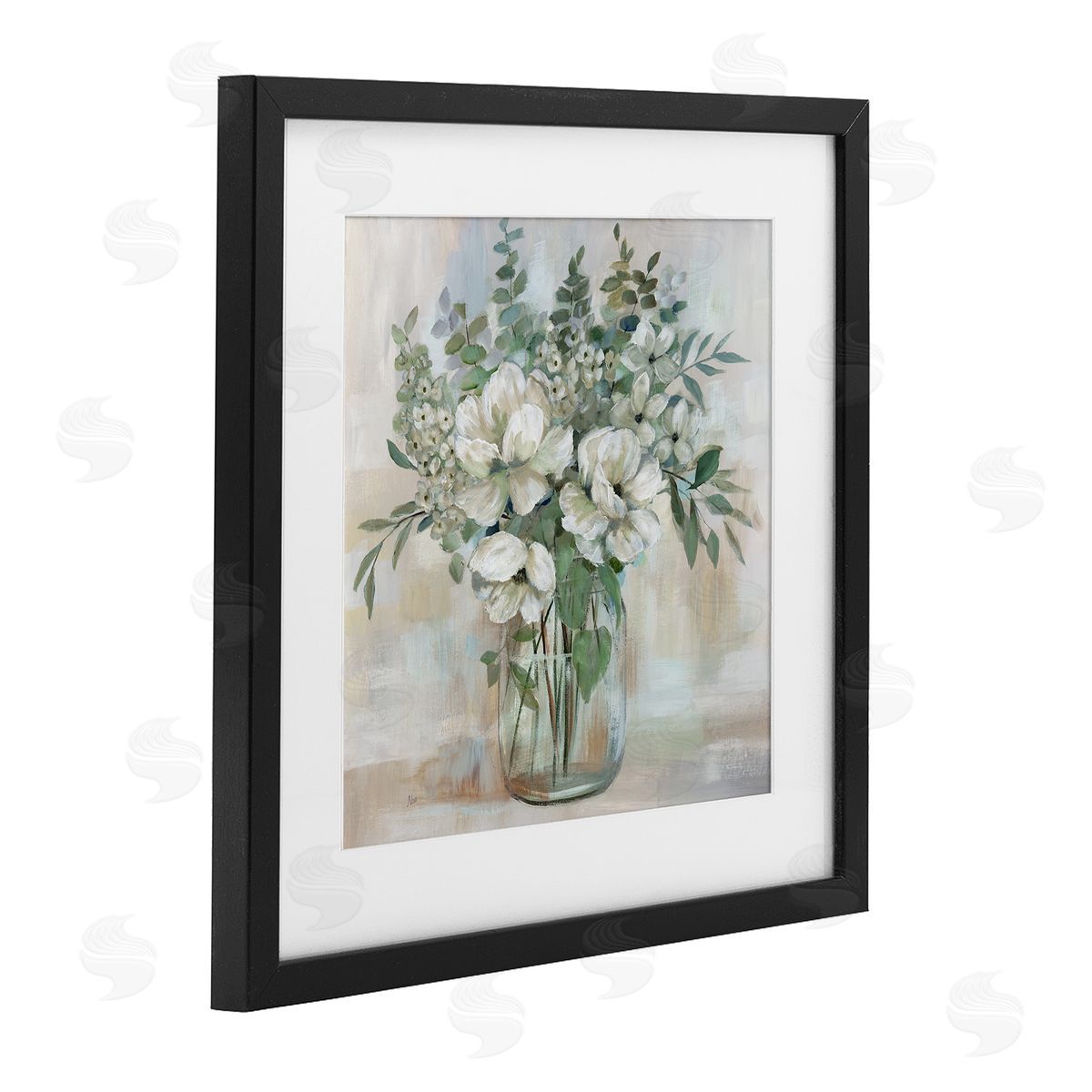 Nan Lively Flower Vase in Green Tones Canvas Wall Art Print