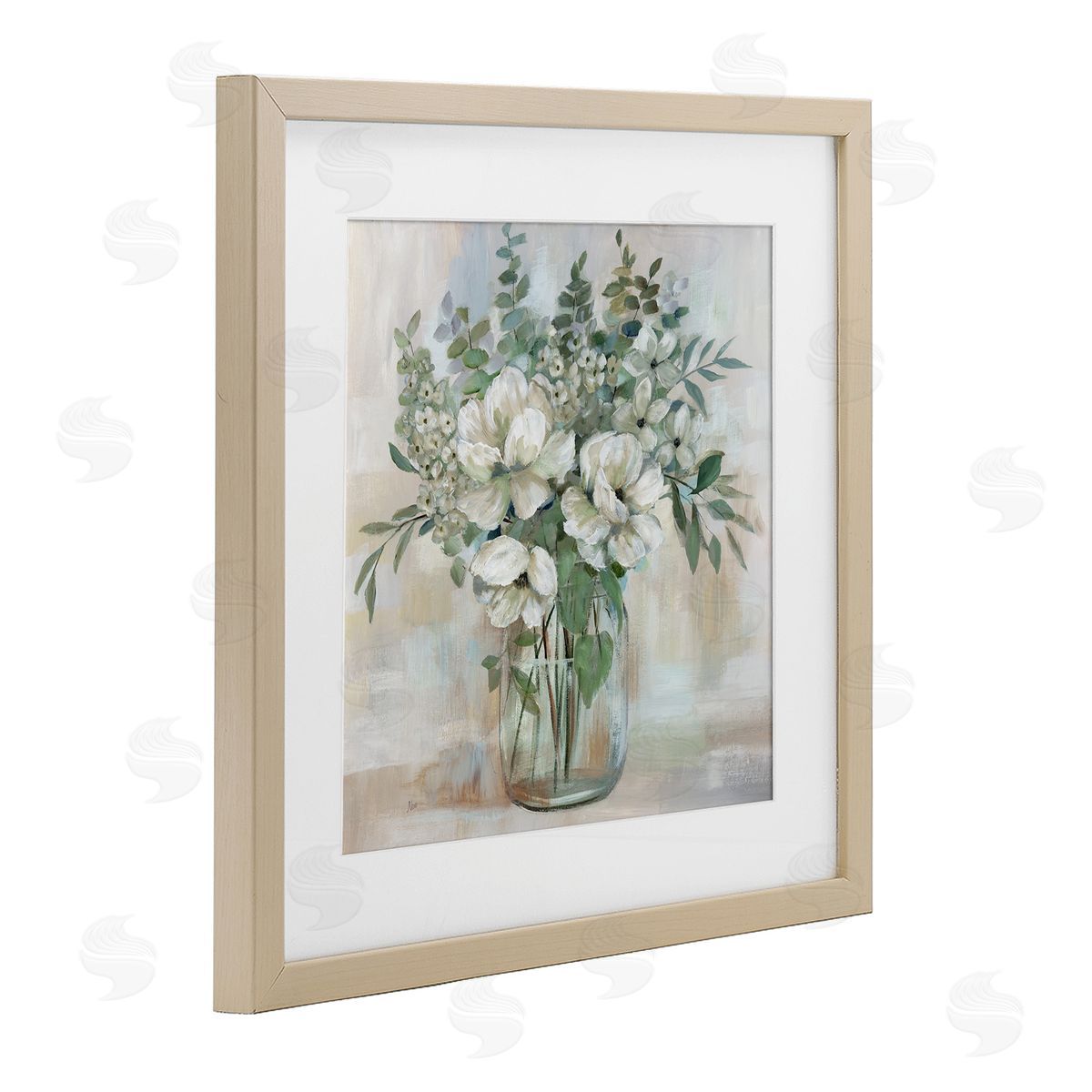 Nan Lively Flower Vase in Green Tones Canvas Wall Art Print