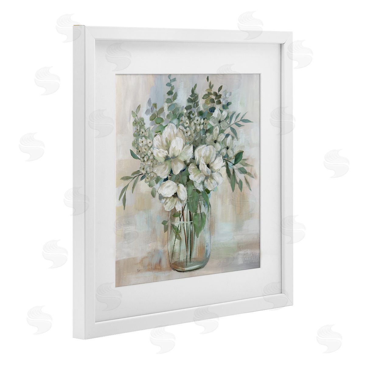Nan Lively Flower Vase in Green Tones Canvas Wall Art Print