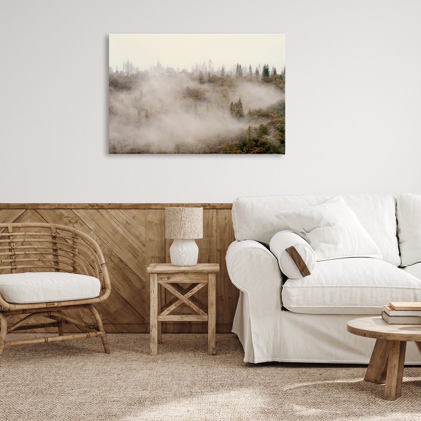 Morning Fog over Trees Canvas Wall Art in Room, Home Decor by Gemma Bardot