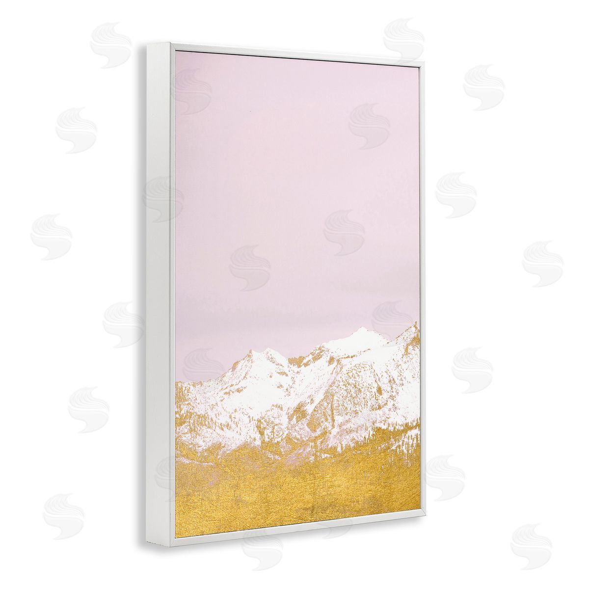 White Tipped Mountains on Pink White Frame Print Wall Art, Home Decor by Gemma Bardot