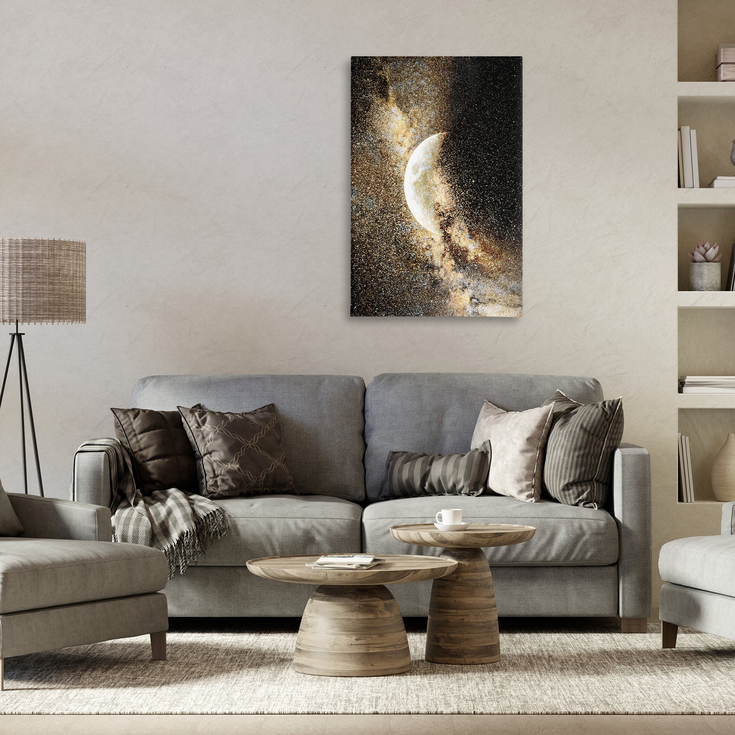 Starry Nebula Crescent Moon Canvas Wall Art in Room, Home Decor by Gemma Bardot