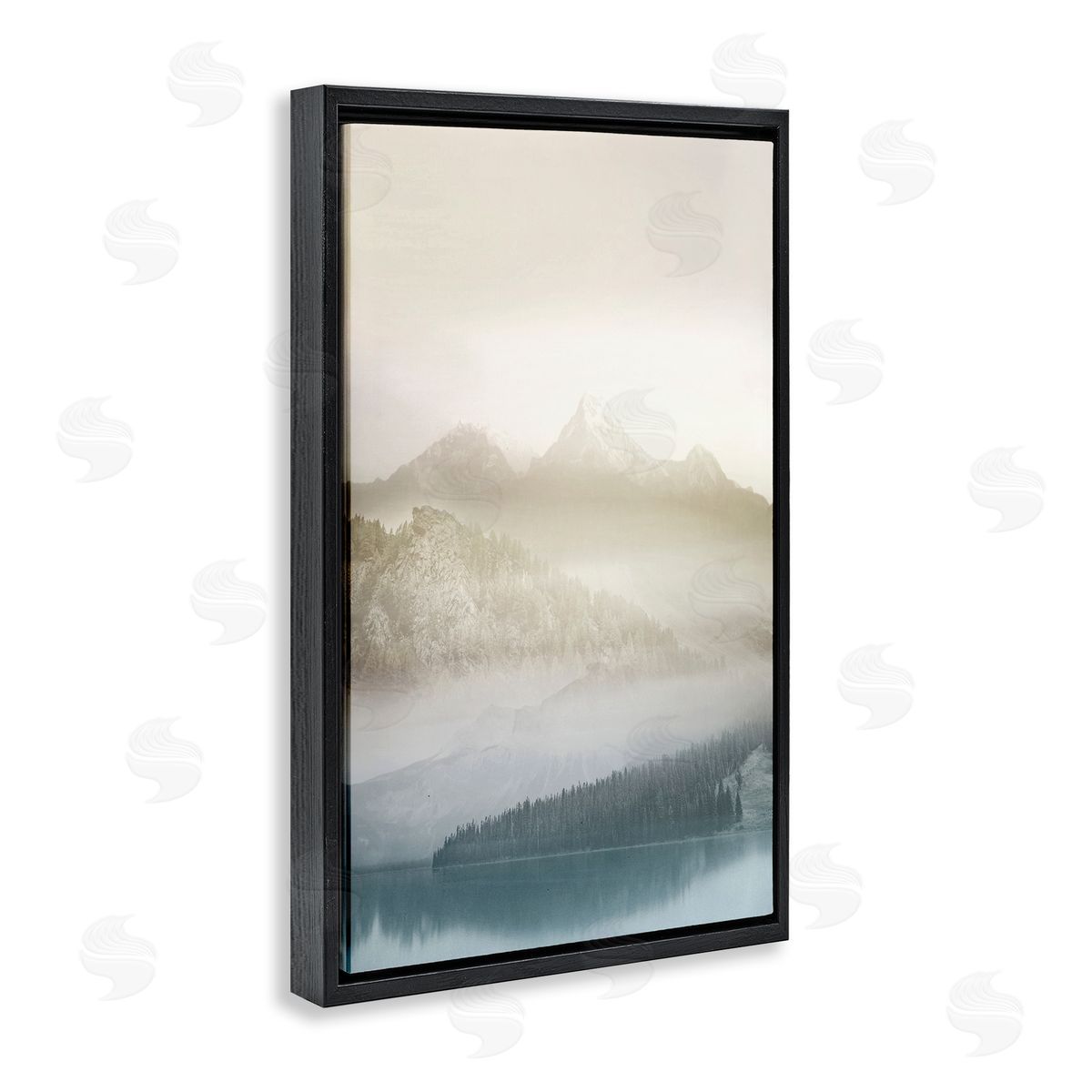 Vanilla Mountain Peaks View Black Floating Frame Canvas Wall Art, Home Decor by Gemma Bardot