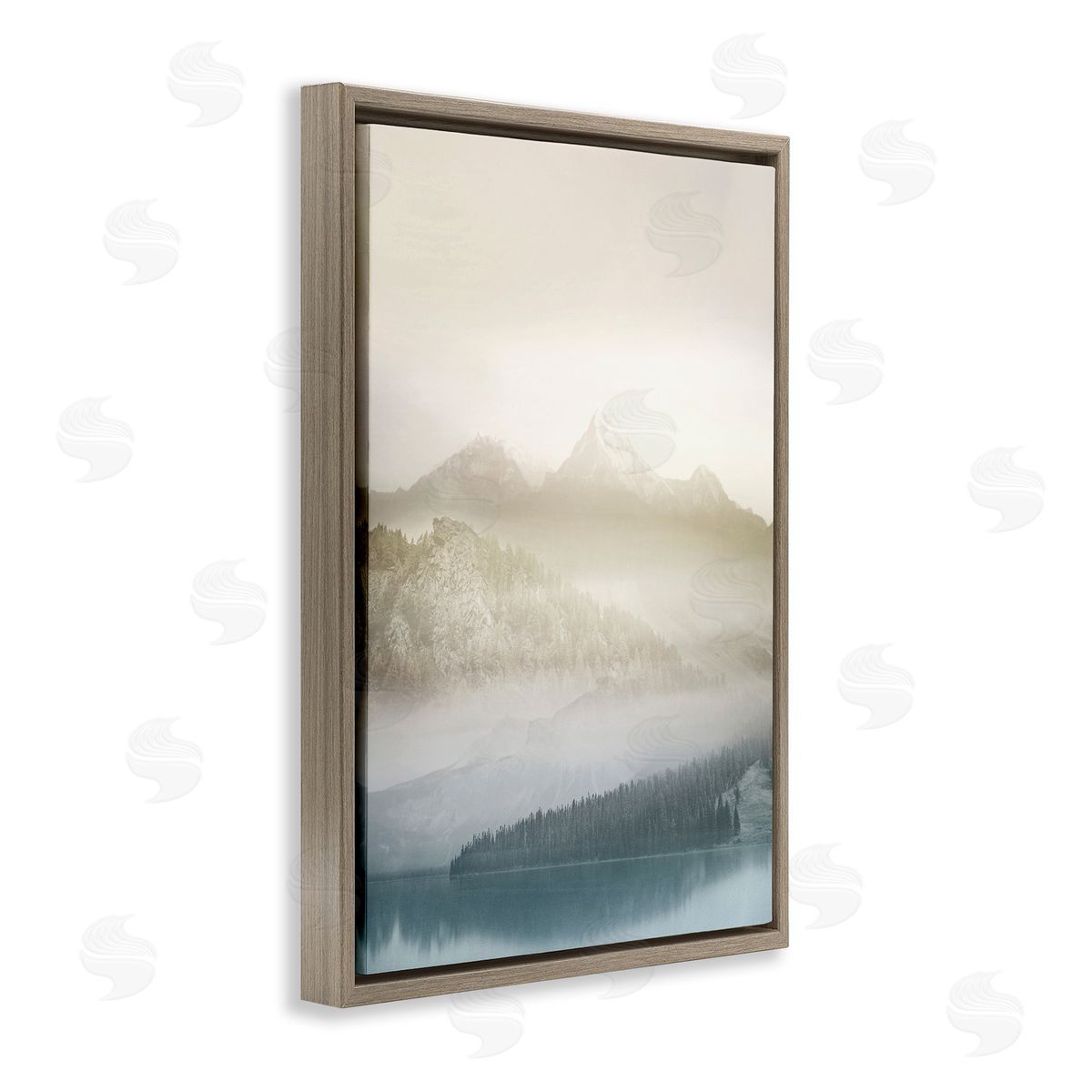 Vanilla Mountain Peaks View Brown Floating Frame Canvas Wall Art, Home Decor by Gemma Bardot