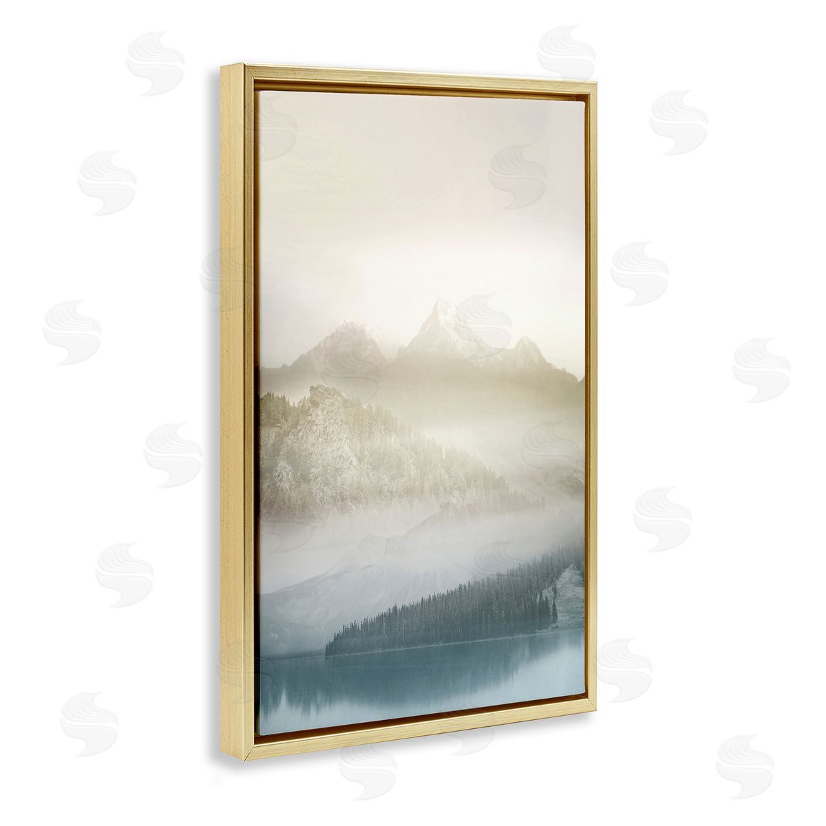 Vanilla Mountain Peaks View Gold Floating Frame Canvas Wall Art, Home Decor by Gemma Bardot