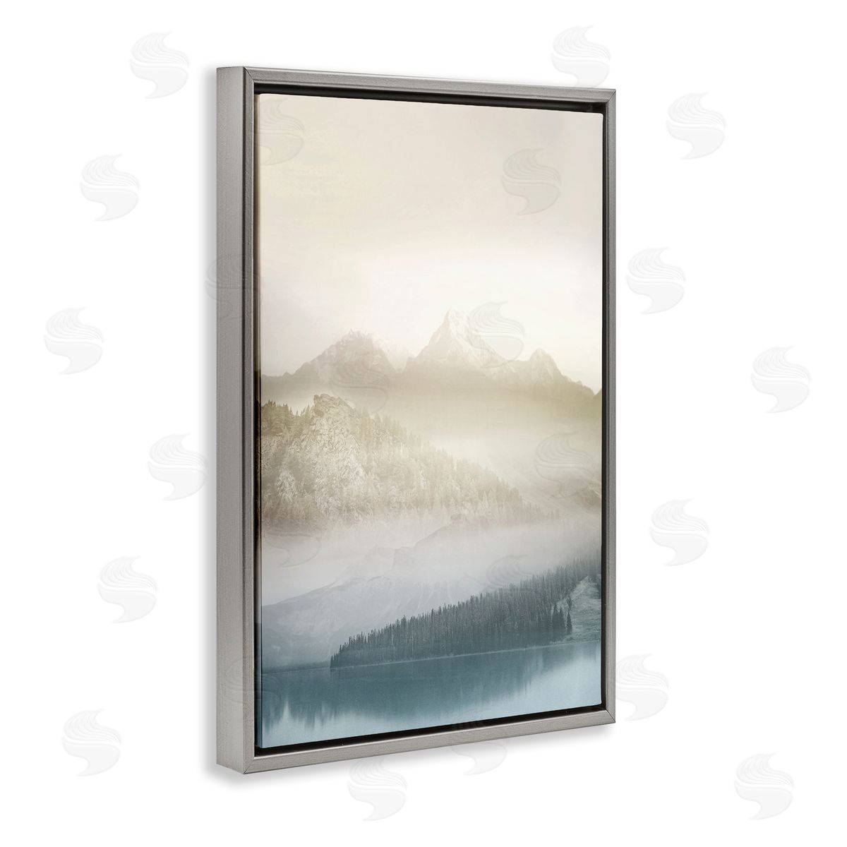 Vanilla Mountain Peaks View Grey Floating Frame Canvas Wall Art, Home Decor by Gemma Bardot