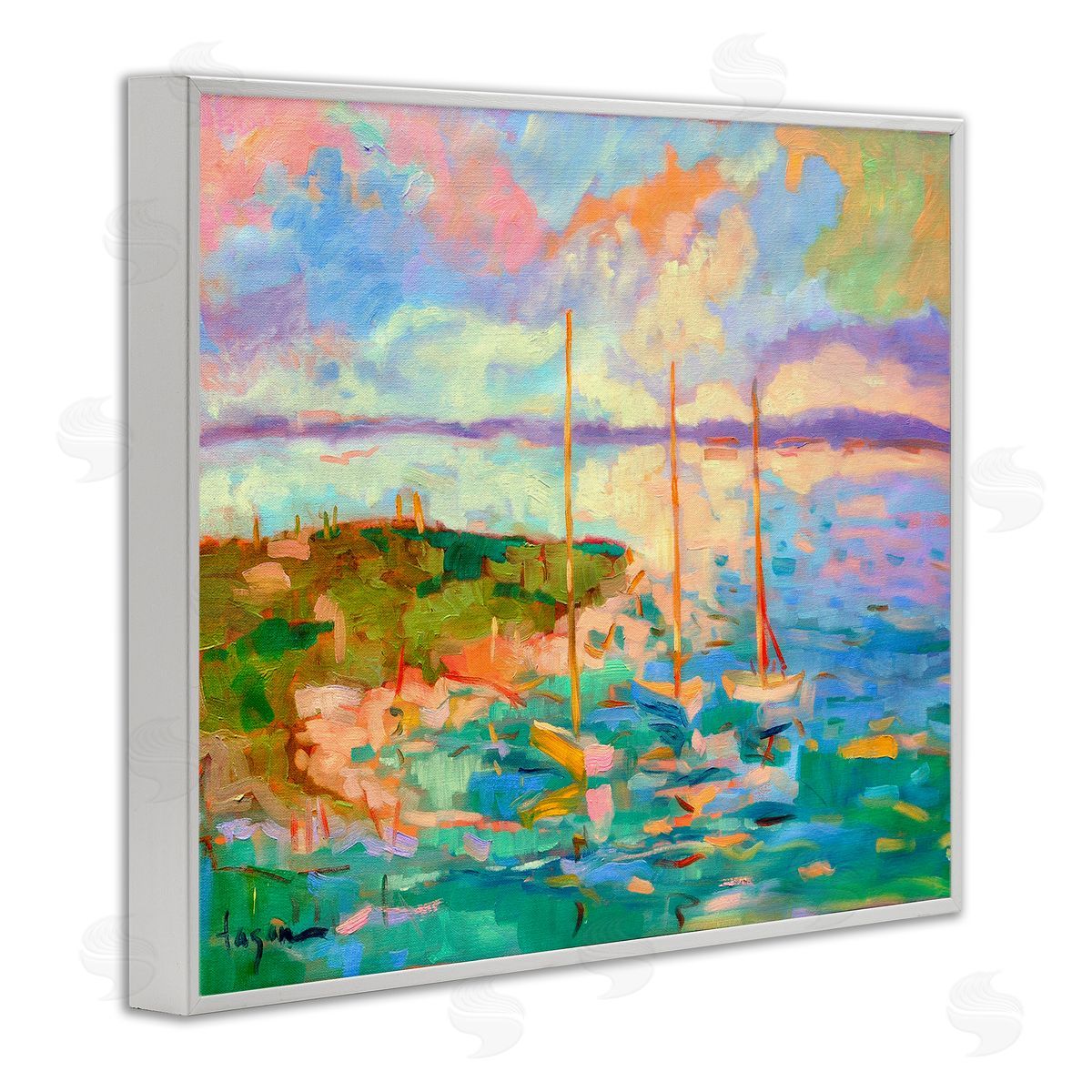 Dorothy Fagan | Vivid Abstract Coast with Boats