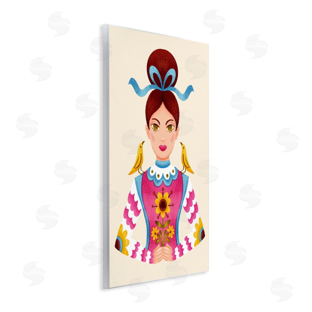 Brunette Girl with Birds Wood Plaque Wall Art, Home Decor by Hannah Moren