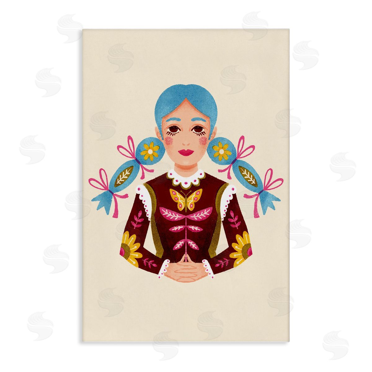 Blue Haired Girl Portrait Canvas Wall Art, Home Decor by Hannah Moren