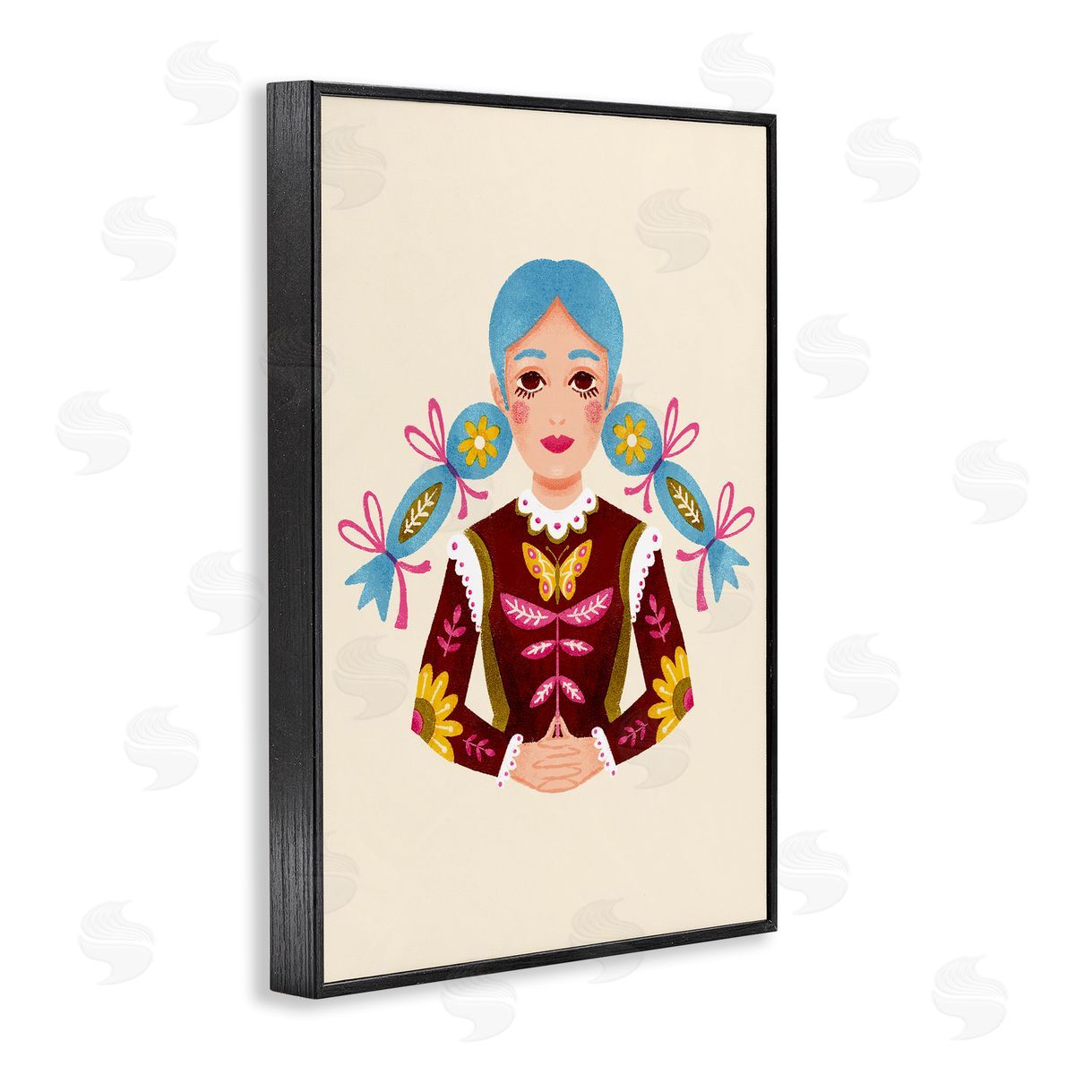 Blue Haired Girl Portrait Black Frame Print Wall Art, Home Decor by Hannah Moren