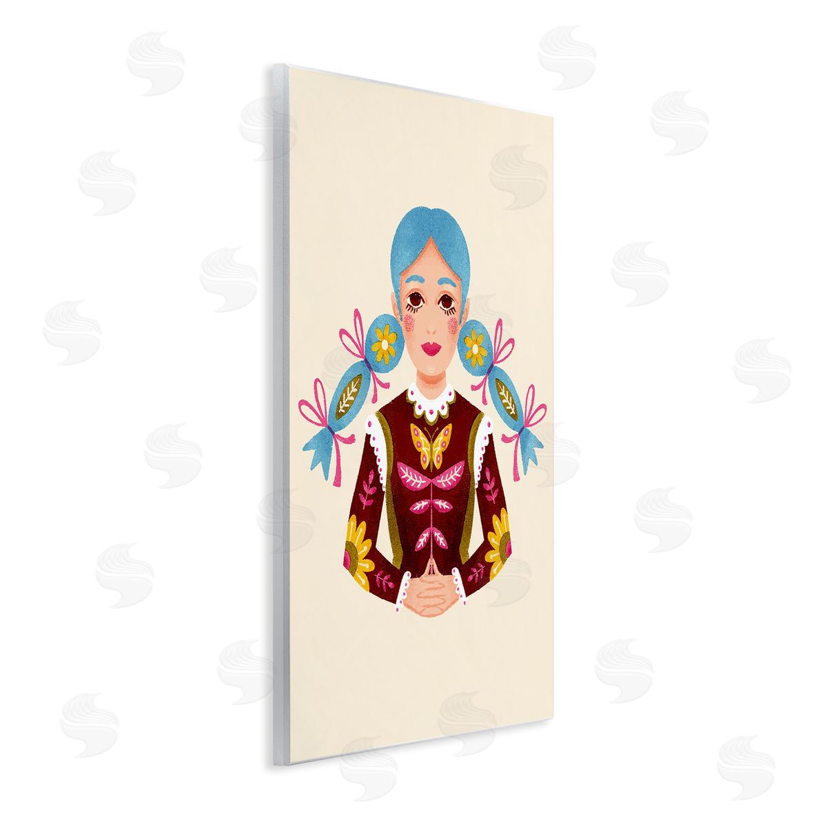 Blue Haired Girl Portrait Wood Plaque Wall Art, Home Decor by Hannah Moren