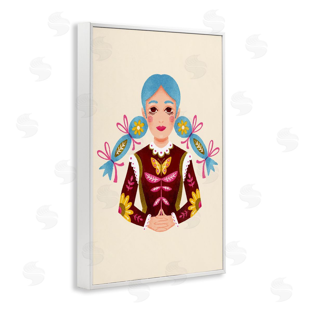 Blue Haired Girl Portrait White Frame Print Wall Art, Home Decor by Hannah Moren