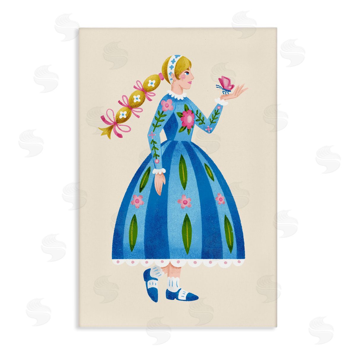 Blonde Folk Girl & Butterfly Canvas Wall Art, Home Decor by Hannah Moren