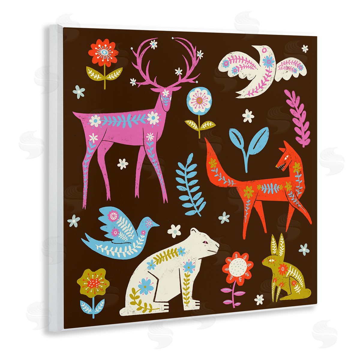 Forest Folk Animals with Florals Wood Plaque Wall Art, Home Decor by Hannah Moren