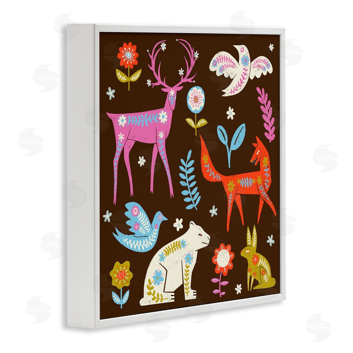 Forest Folk Animals with Florals White Frame Print Wall Art, Home Decor by Hannah Moren