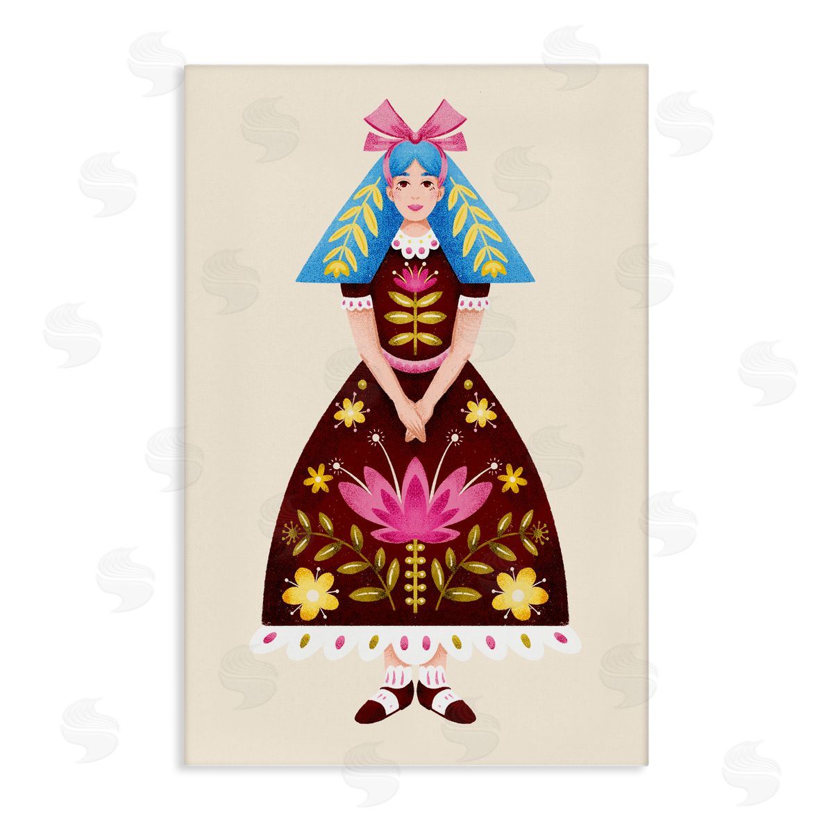 Blue Haired Folk Girl Canvas Wall Art, Home Decor by Hannah Moren