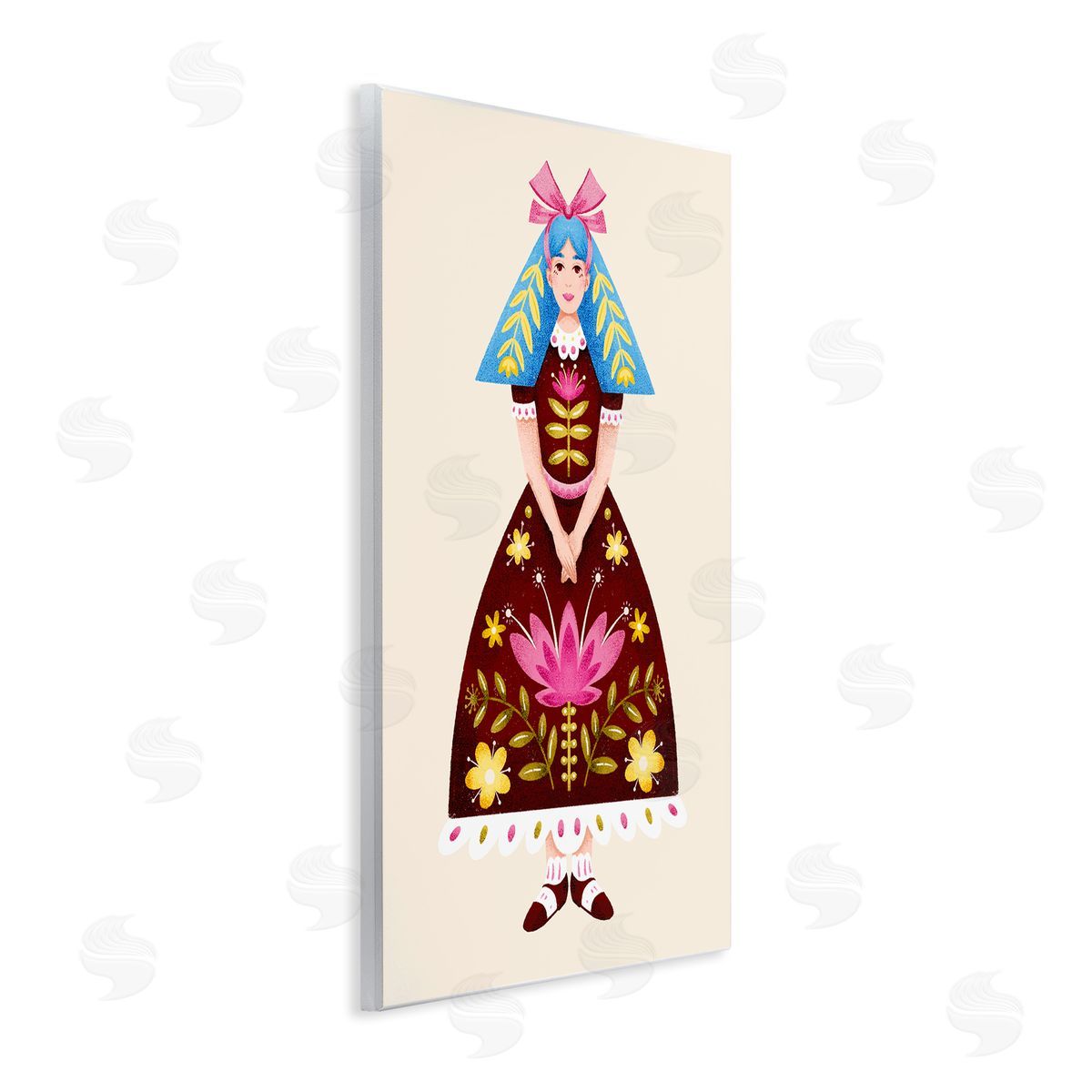 Blue Haired Folk Girl Wood Plaque Wall Art, Home Decor by Hannah Moren