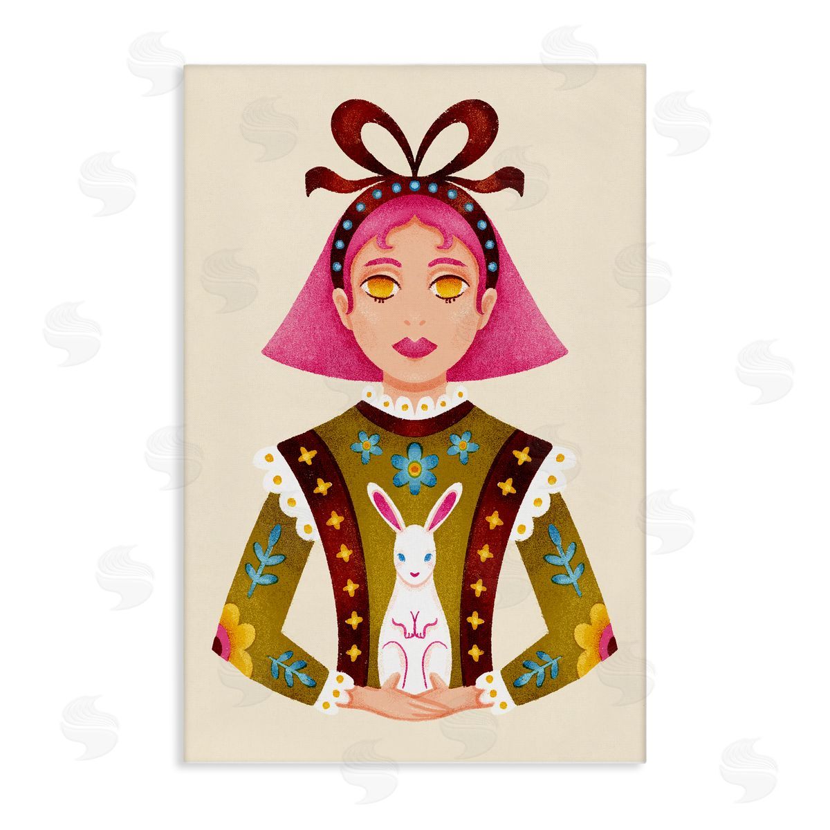Pink Haired Girl & Bunny Canvas Wall Art, Home Decor by Hannah Moren
