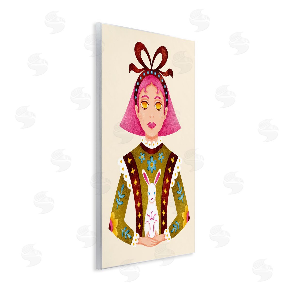 Pink Haired Girl & Bunny Wood Plaque Wall Art, Home Decor by Hannah Moren