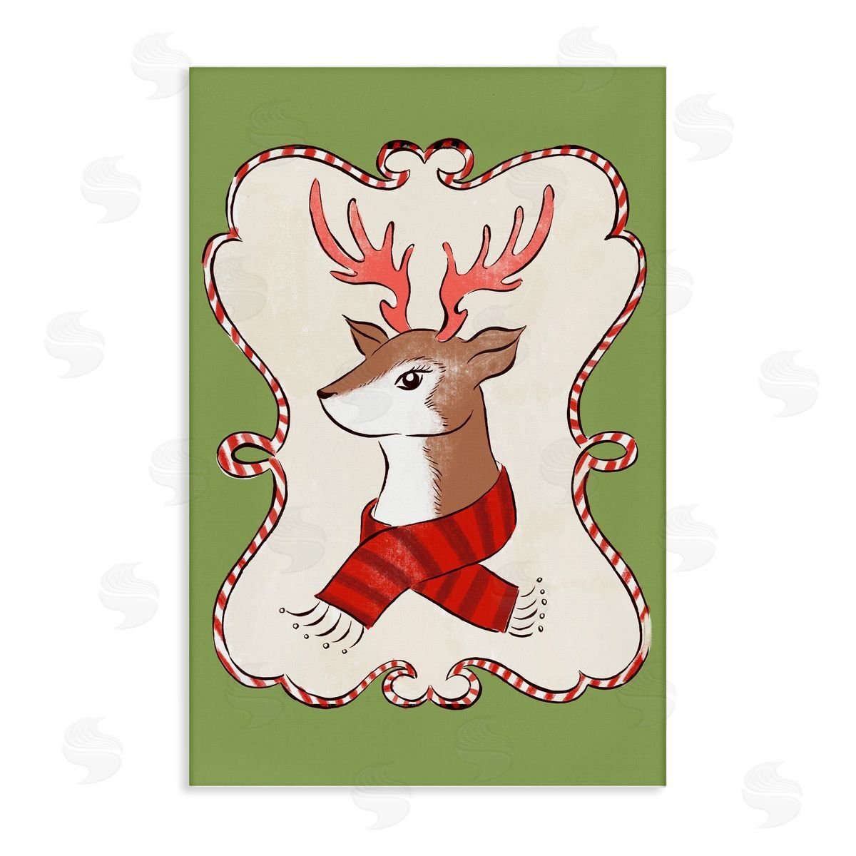 Festive Winter Deer in Scarf Canvas Wall Art, Home Decor by Hannah Moren