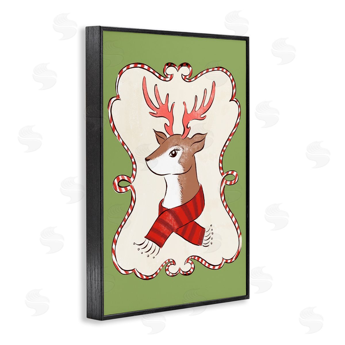 Festive Winter Deer in Scarf Black Frame Print Wall Art, Home Decor by Hannah Moren