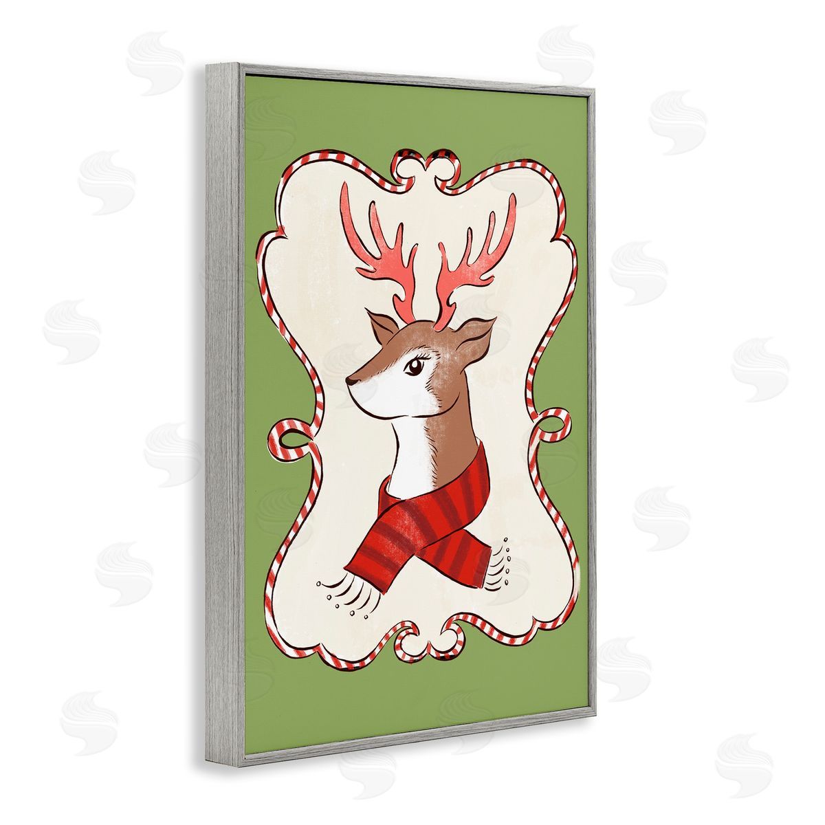 Festive Winter Deer in Scarf Grey Frame Print Wall Art, Home Decor by Hannah Moren
