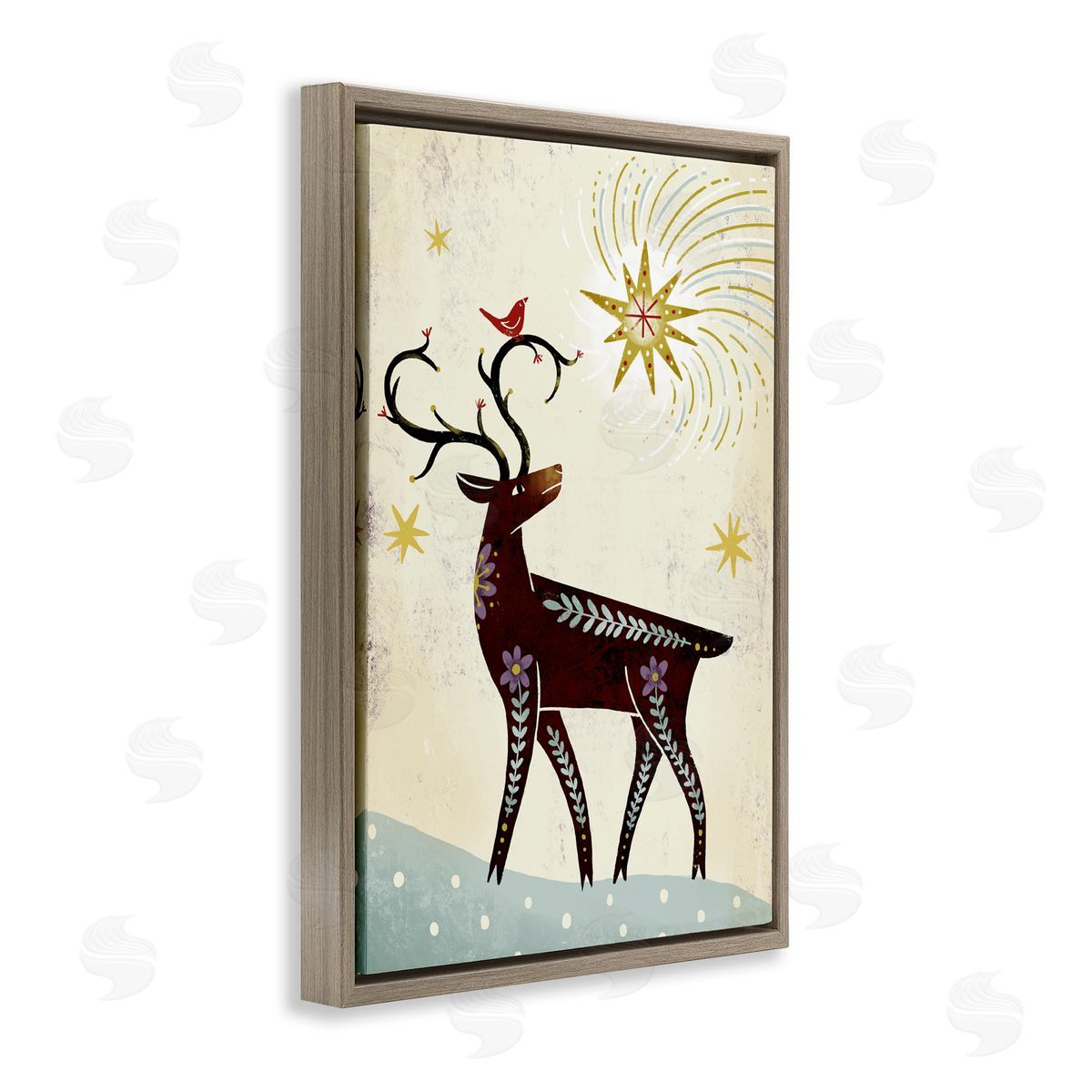 Rustic Winter Deer Brown Floating Frame Canvas Wall Art, Home Decor by Hannah Moren
