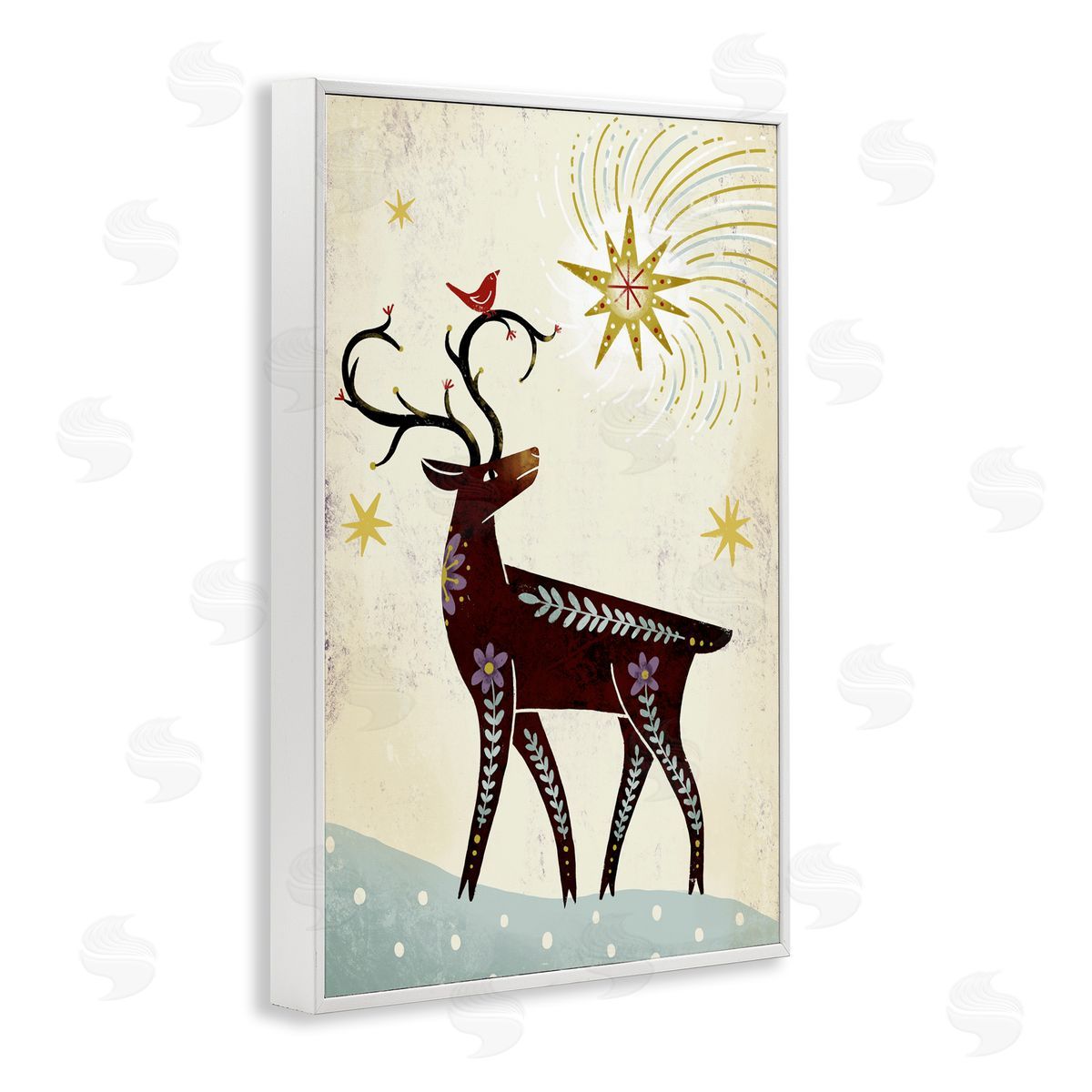 Rustic Winter Deer White Frame Print Wall Art, Home Decor by Hannah Moren