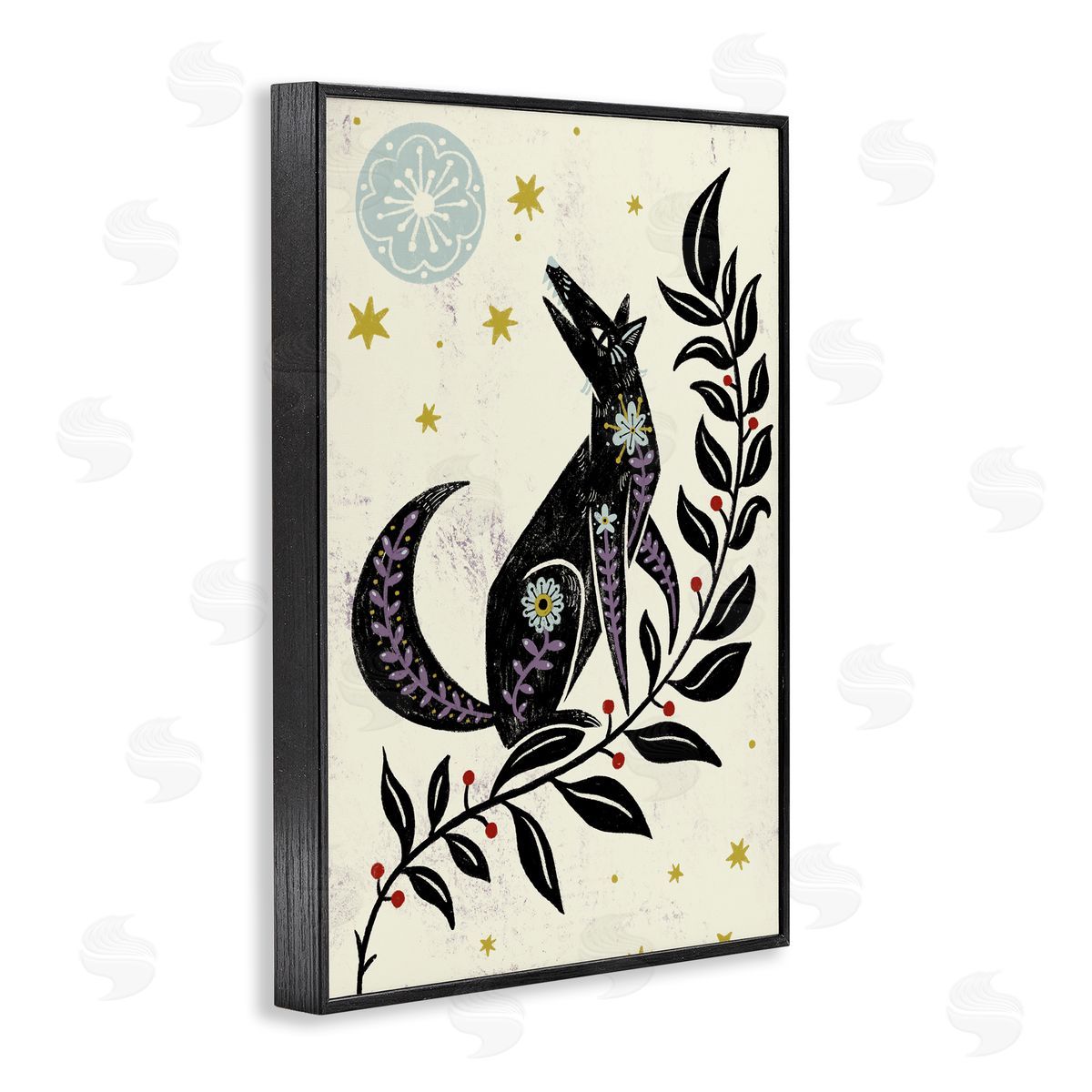 Howling Winter Wolf Black Frame Print Wall Art, Home Decor by Hannah Moren