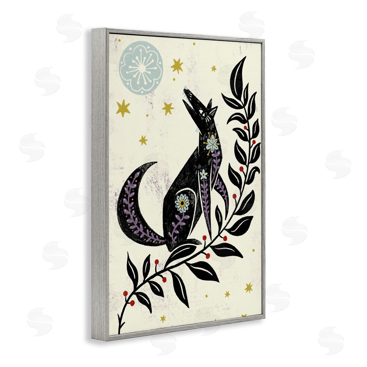 Howling Winter Wolf Grey Frame Print Wall Art, Home Decor by Hannah Moren