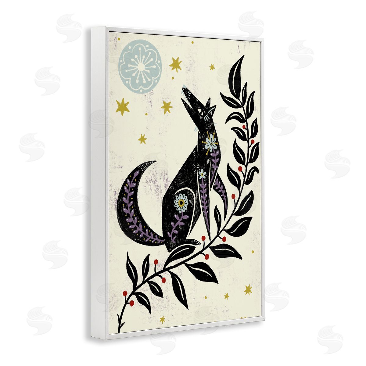 Howling Winter Wolf White Frame Print Wall Art, Home Decor by Hannah Moren