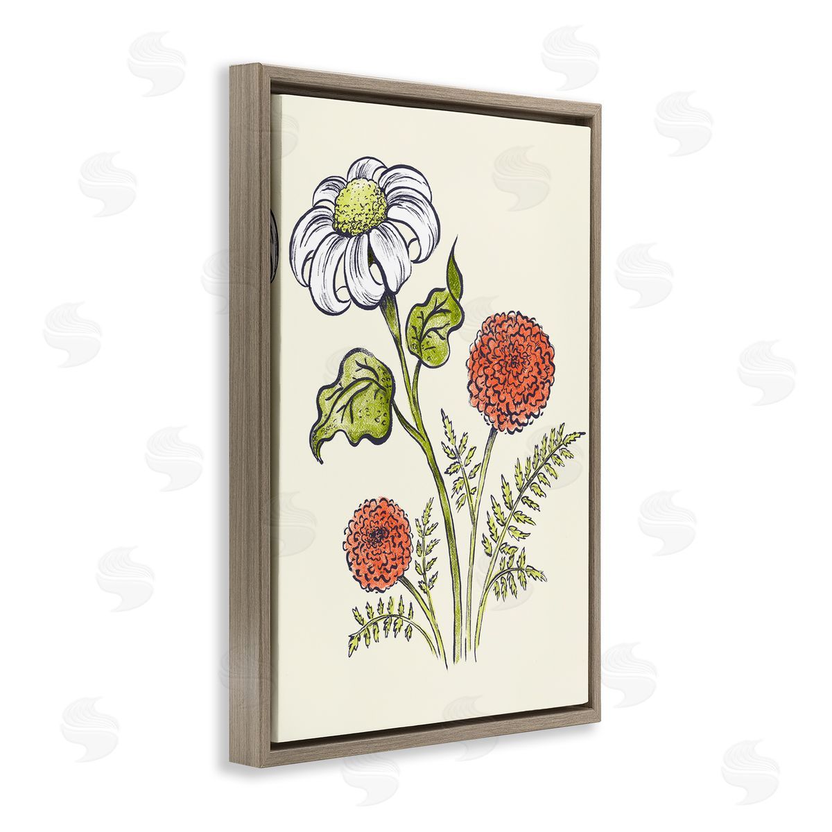 Vintage Style Garden Blossoms Brown Floating Frame Canvas Wall Art, Home Decor by Hannah Moren
