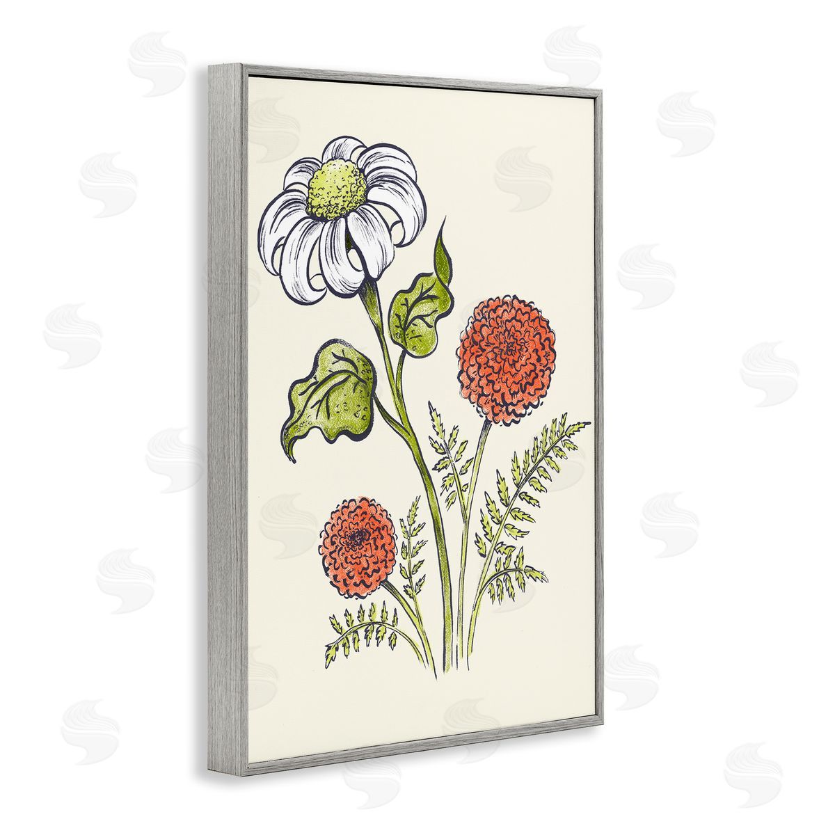 Vintage Style Garden Blossoms Grey Frame Print Wall Art, Home Decor by Hannah Moren