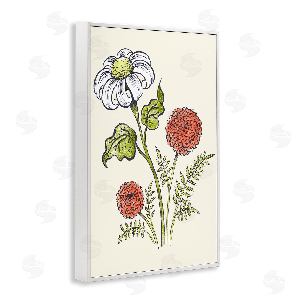 Vintage Style Garden Blossoms White Frame Print Wall Art, Home Decor by Hannah Moren