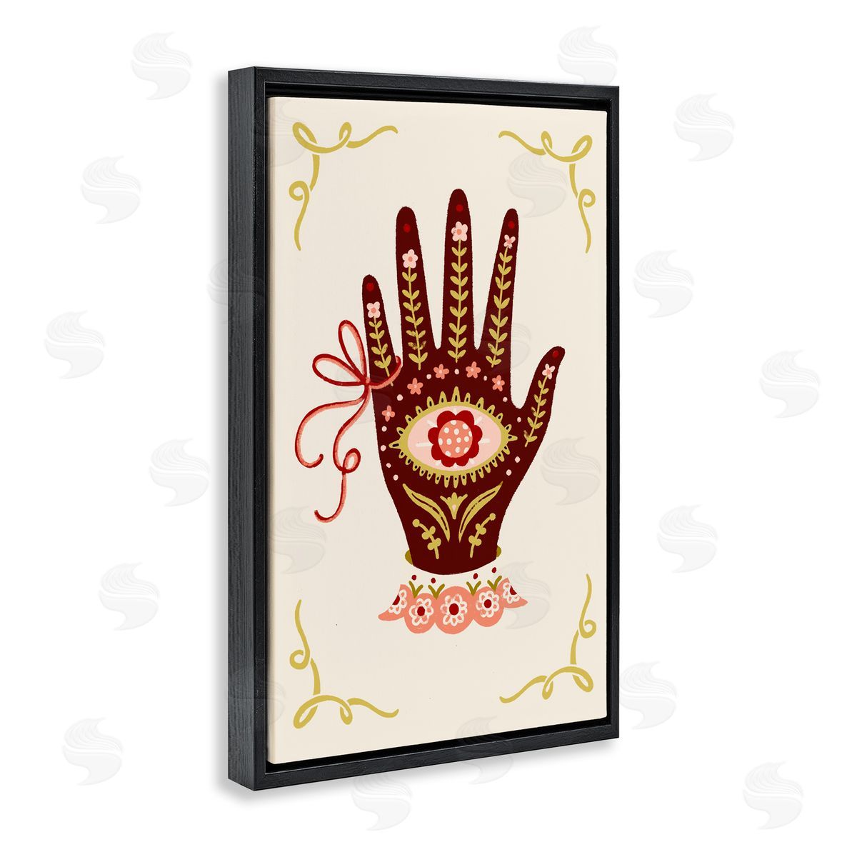 Boho Folk Style Hand Black Floating Frame Canvas Wall Art, Home Decor by Hannah Moren