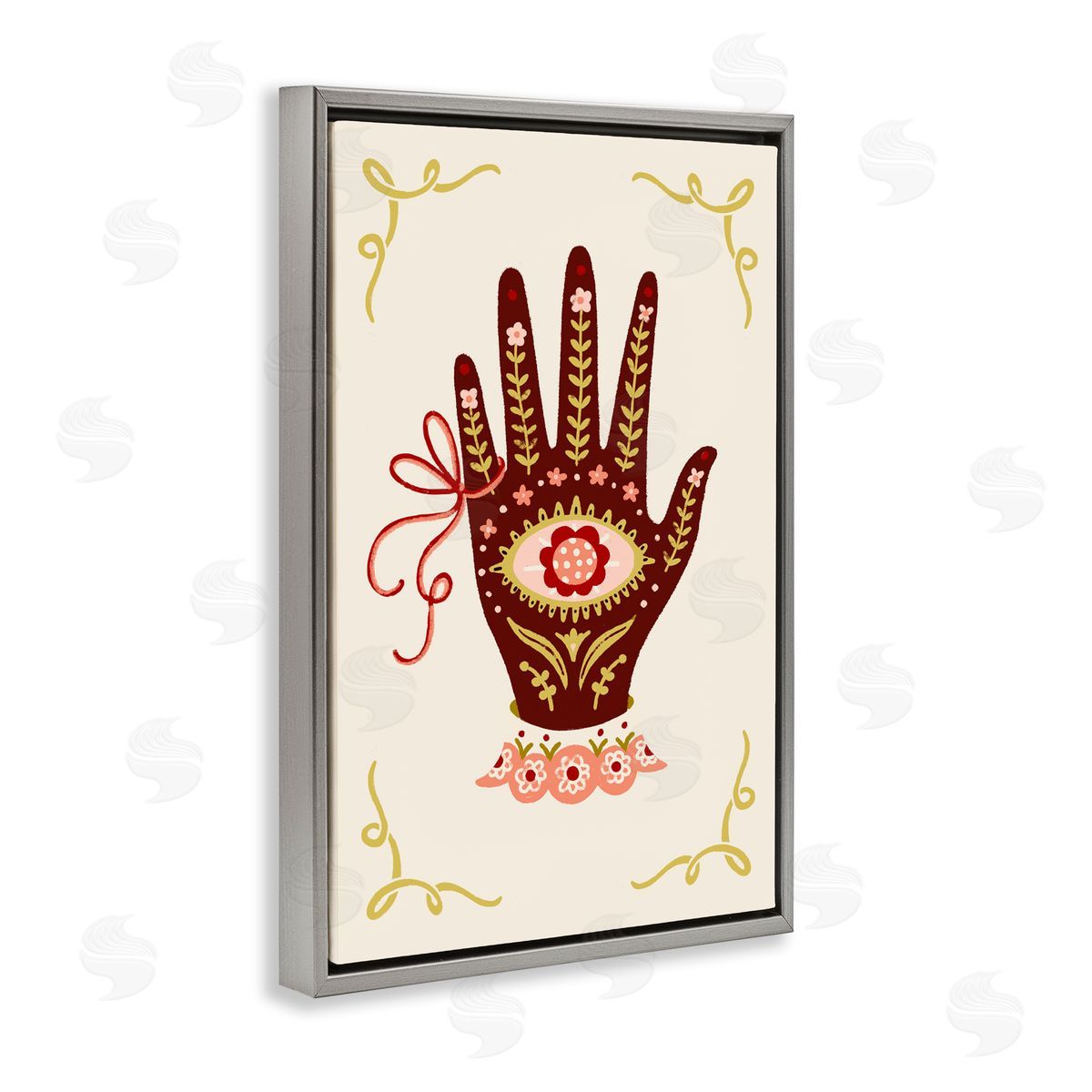 Boho Folk Style Hand Grey Floating Frame Canvas Wall Art, Home Decor by Hannah Moren