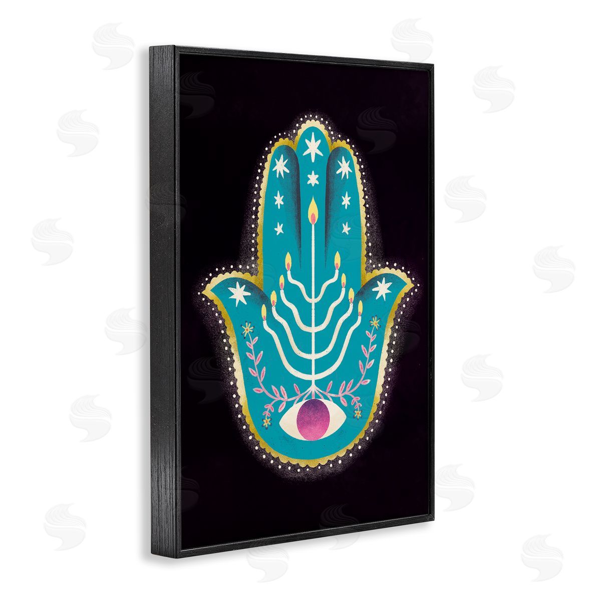 Spiritual Folk Style Hamsa Black Frame Print Wall Art, Home Decor by Hannah Moren