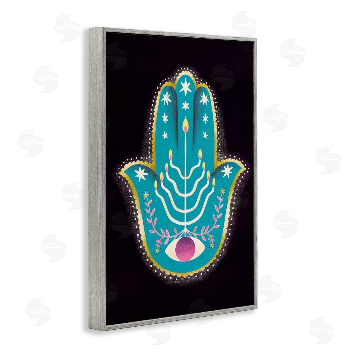 Spiritual Folk Style Hamsa Grey Frame Print Wall Art, Home Decor by Hannah Moren