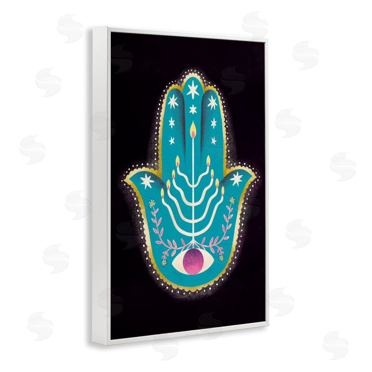 Spiritual Folk Style Hamsa White Frame Print Wall Art, Home Decor by Hannah Moren