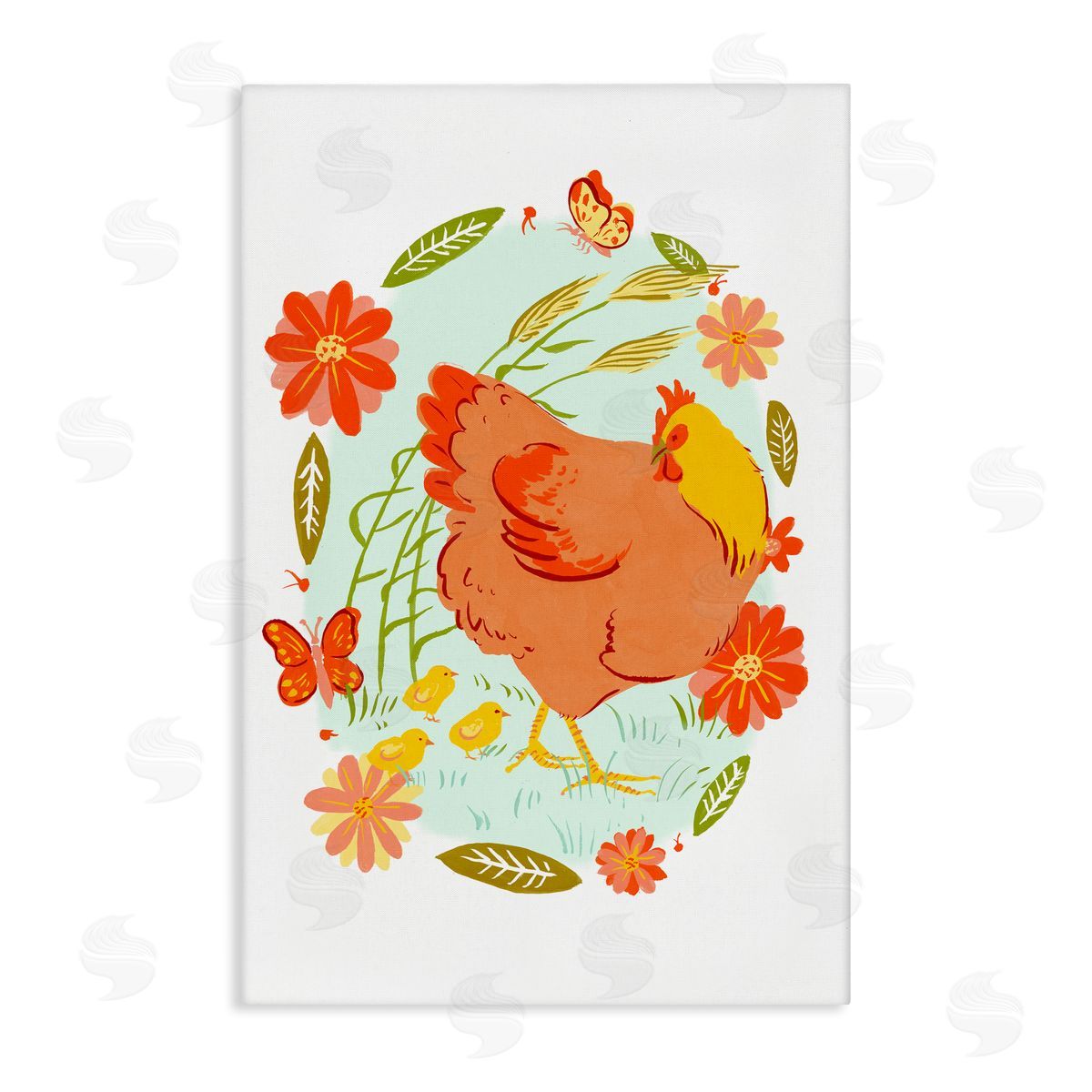 Hen & Chicks Circular Florals Canvas Wall Art, Home Decor by Hannah Moren