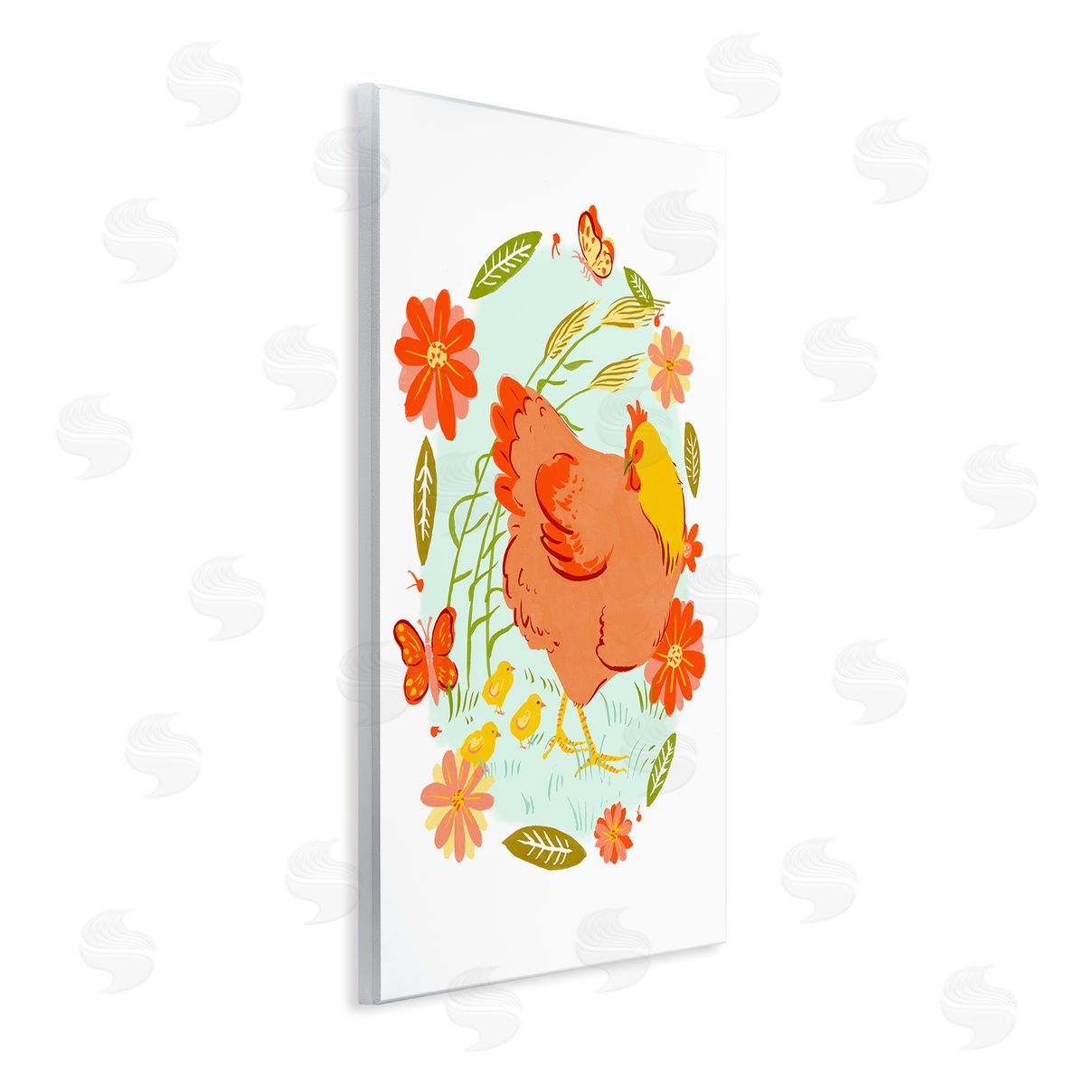 Hen & Chicks Circular Florals Wood Plaque Wall Art, Home Decor by Hannah Moren