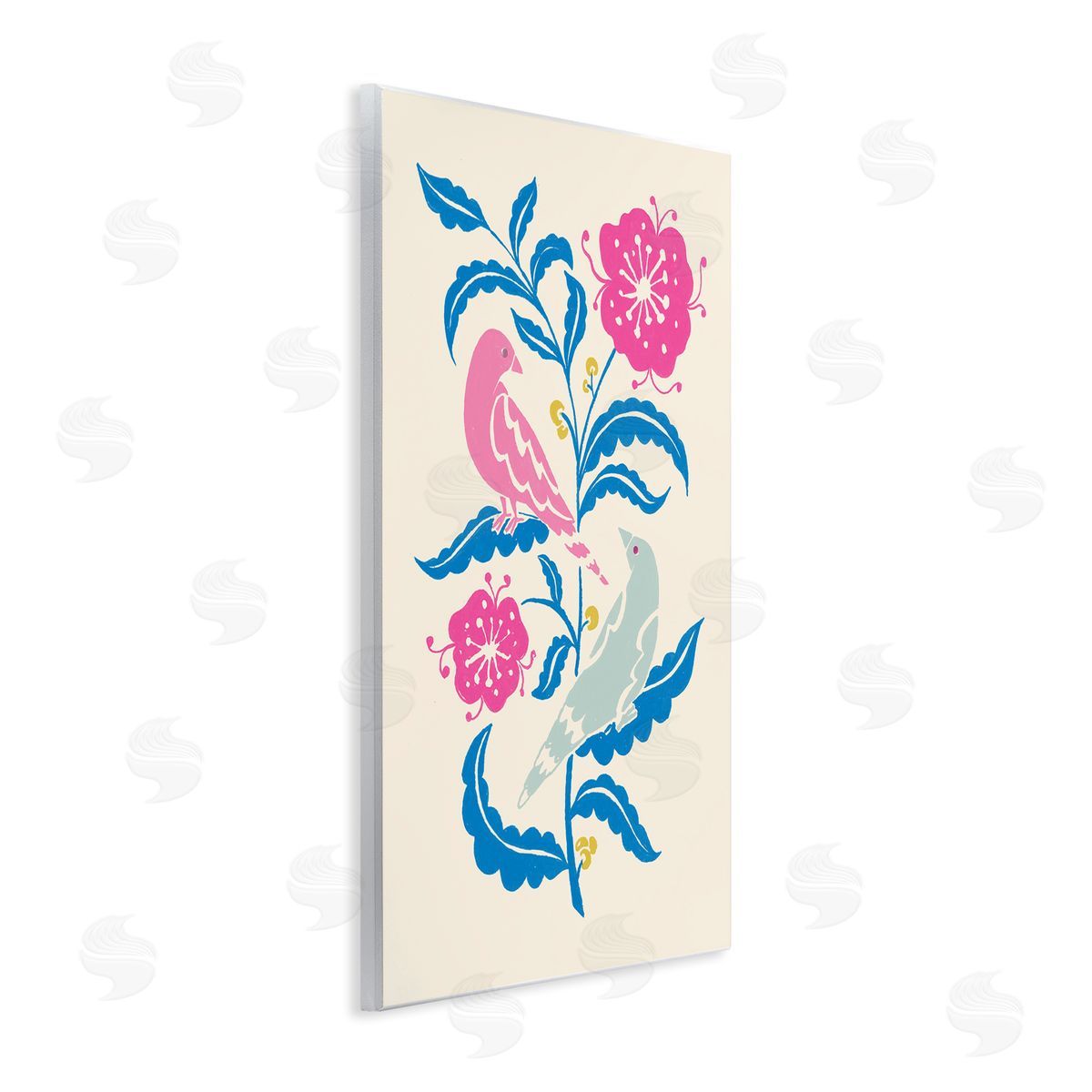 Minimal Bird Couple on Leaves Wood Plaque Wall Art, Home Decor by Hannah Moren