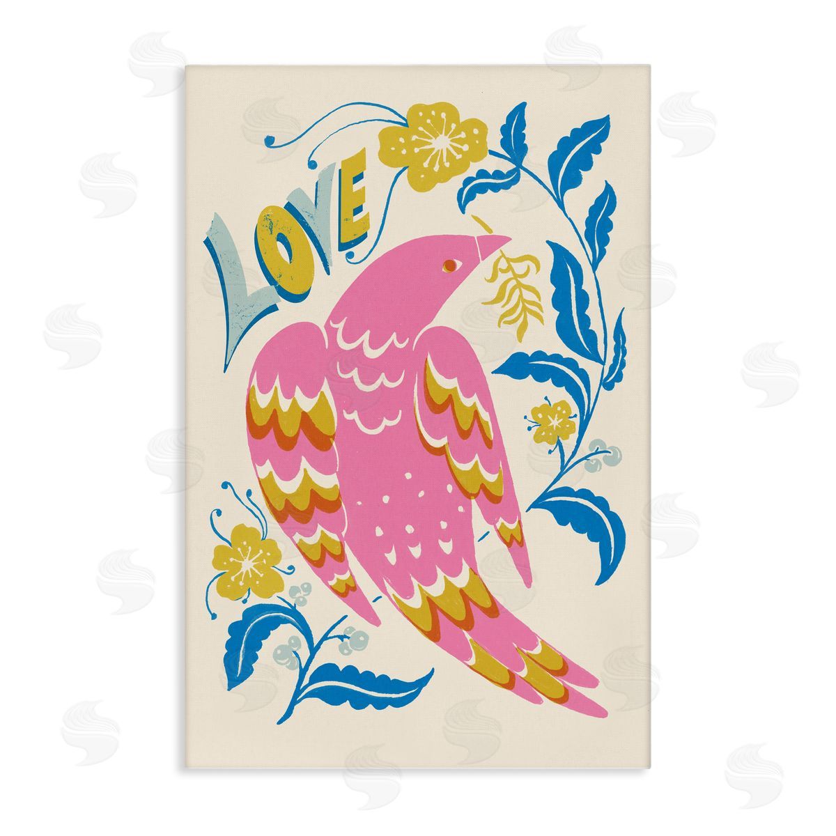 Groovy Folk Love Bird Canvas Wall Art, Home Decor by Hannah Moren