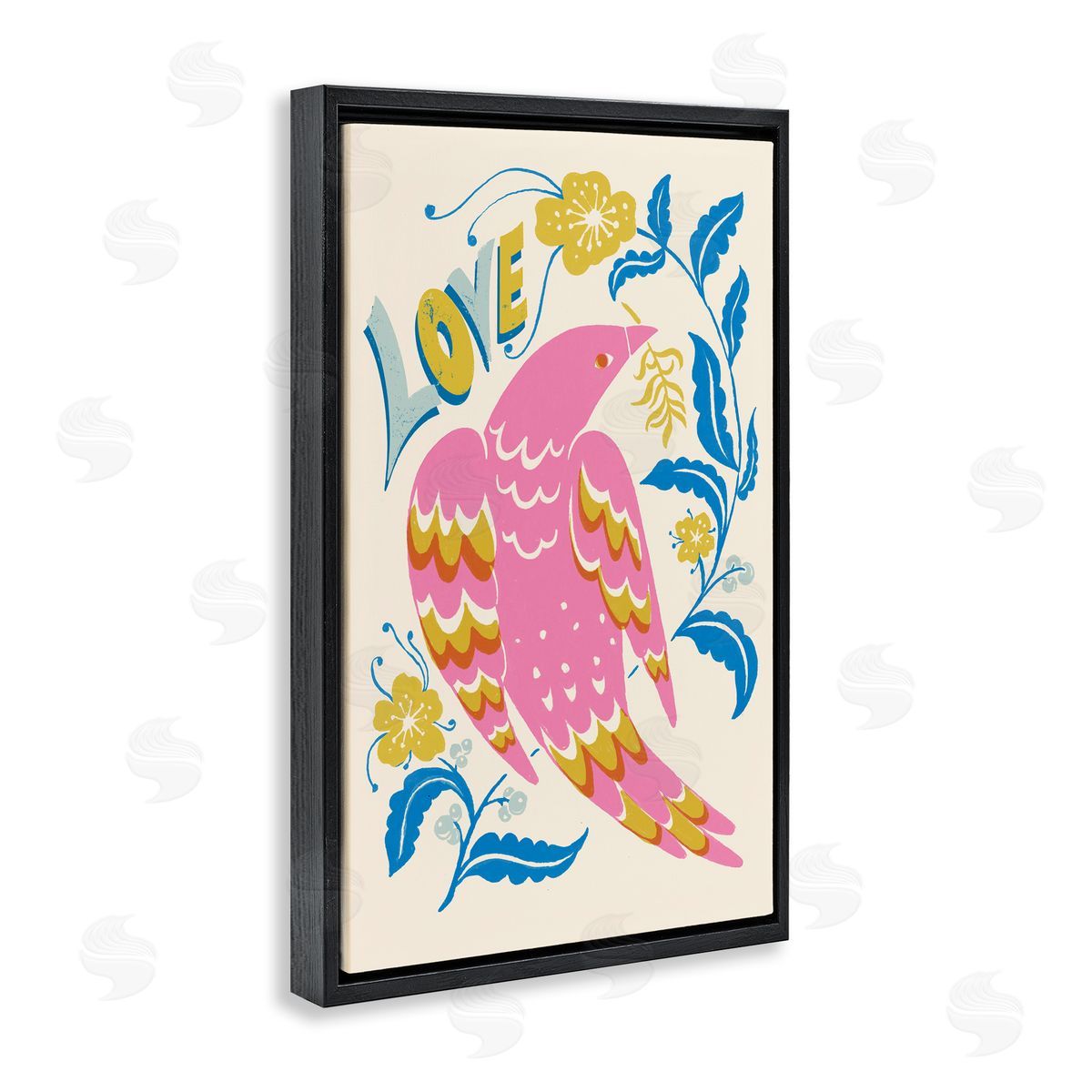 Groovy Folk Love Bird Black Floating Frame Canvas Wall Art, Home Decor by Hannah Moren