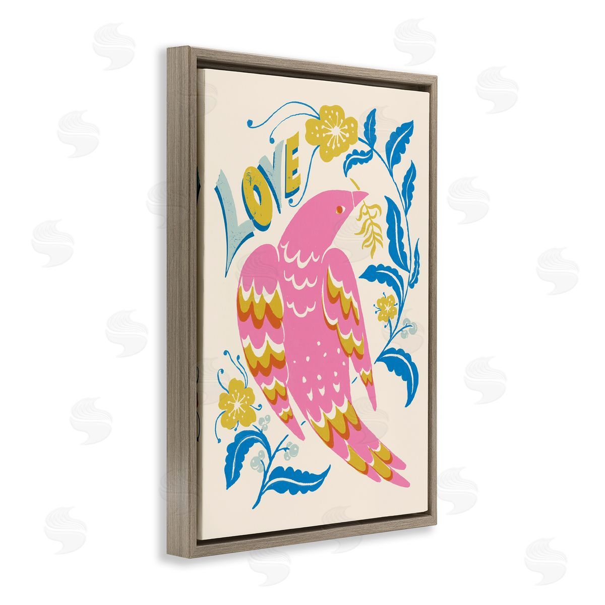 Groovy Folk Love Bird Brown Floating Frame Canvas Wall Art, Home Decor by Hannah Moren