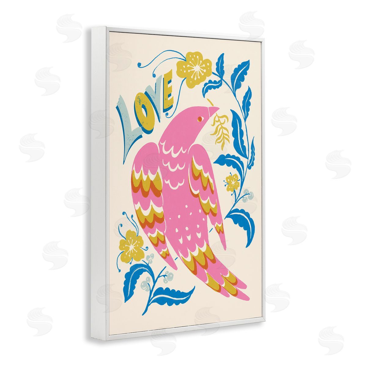 Groovy Folk Love Bird White Frame Print Wall Art, Home Decor by Hannah Moren