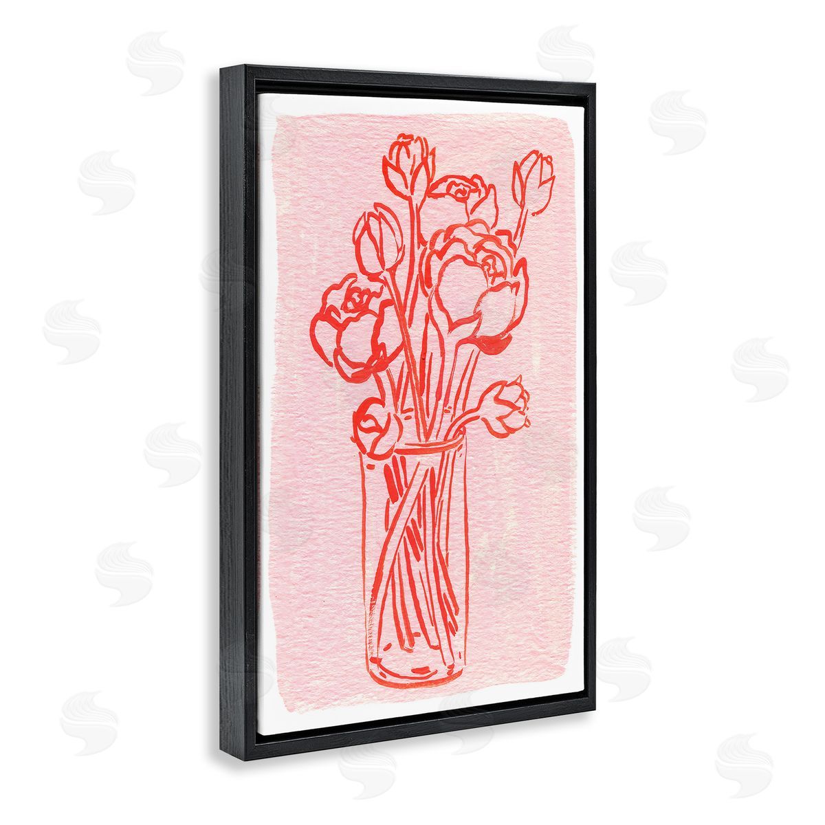 Outlined Peony Vase Black Floating Frame Canvas Wall Art, Home Decor by Hannah Moren
