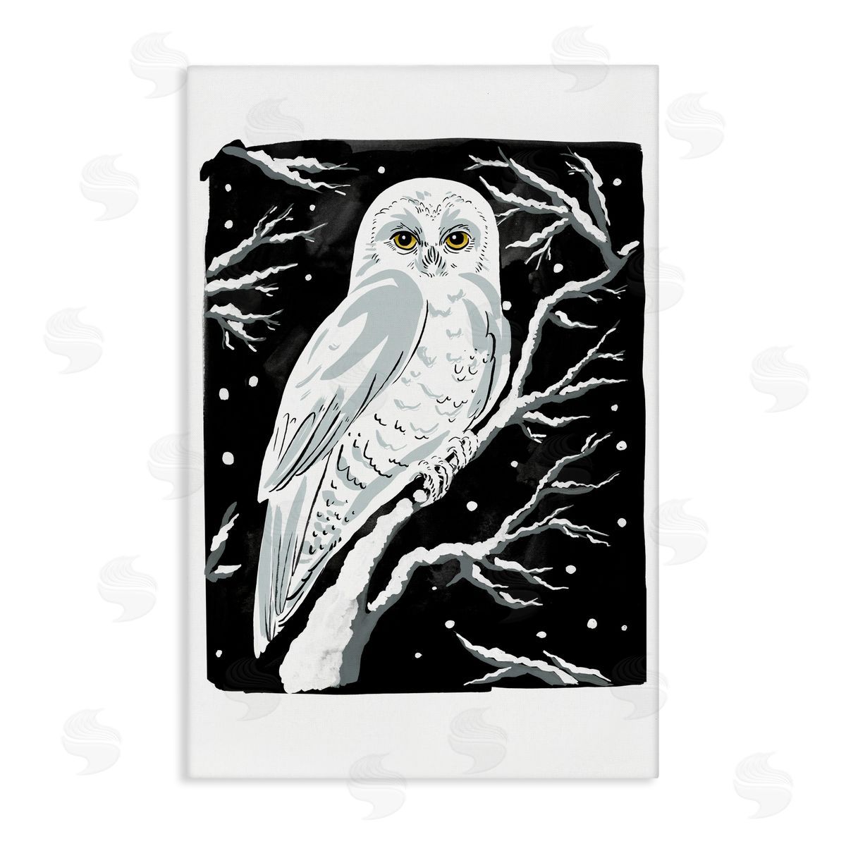 Forest Owl & Calm Snowfall Canvas Wall Art, Home Decor by Hannah Moren