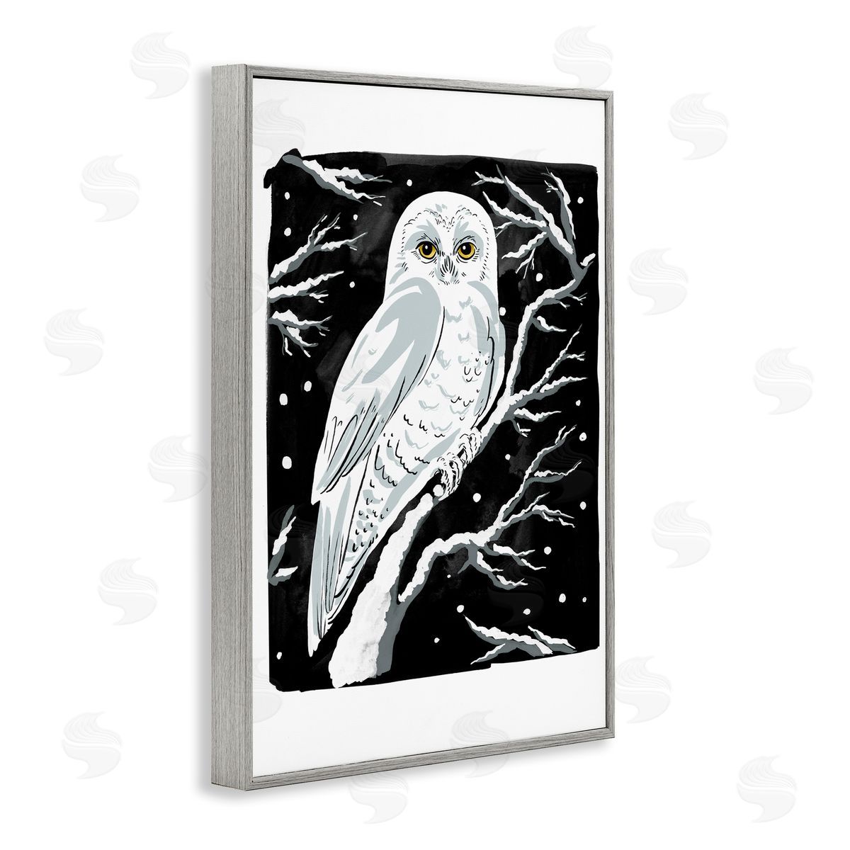 Forest Owl & Calm Snowfall Grey Frame Print Wall Art, Home Decor by Hannah Moren
