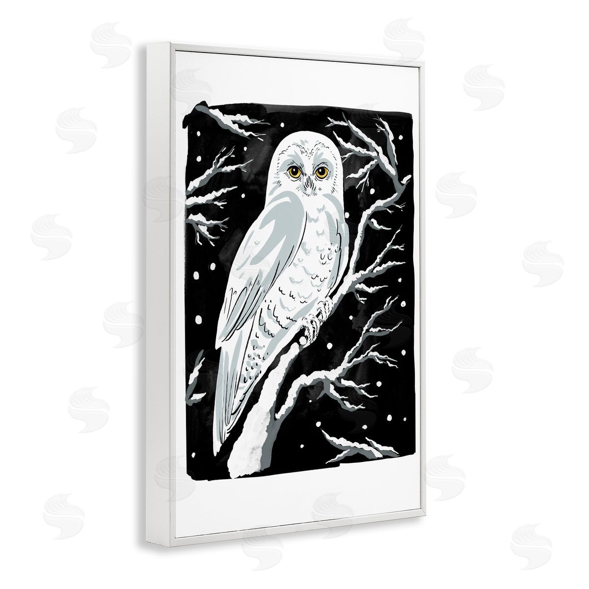 Forest Owl & Calm Snowfall White Frame Print Wall Art, Home Decor by Hannah Moren